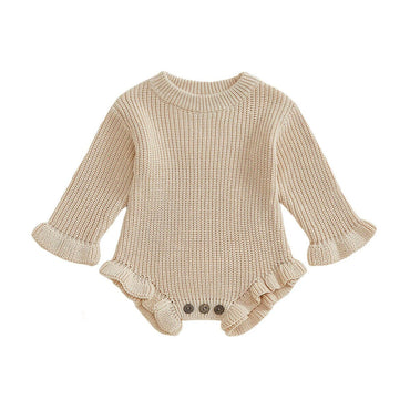 Long Sleeve Solid Knit Baby Romper Beige 0-3 M
