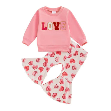 Long Sleeve Love Flared Pants Baby Set Pink 9-12 M