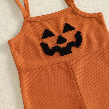 Pumpkin Face Flared Baby Jumpsuit Jumpsuit The Trendy Toddlers