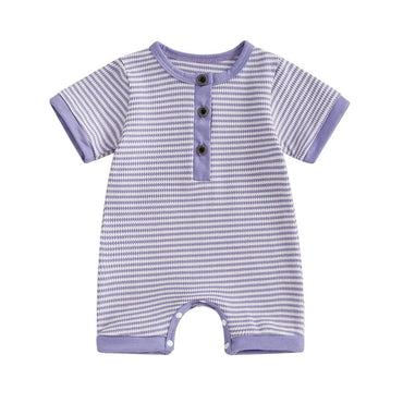 Short Sleeve Striped Button Baby Romper Purple 0-3 M