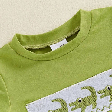Short Sleeve Striped Alligator Baby Set