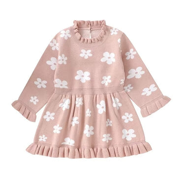 Long Sleeve Floral Ruffled Baby Dress Pink 6-9 M