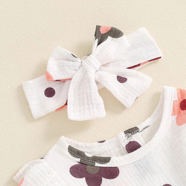 Long Sleeve White Floral Baby Romper