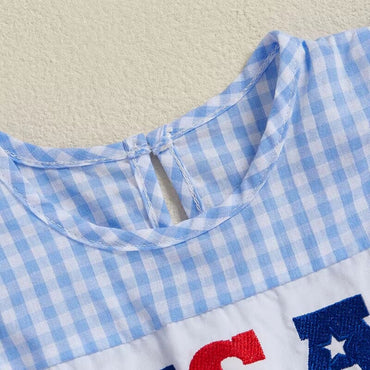 USA Bows Plaid Baby Romper