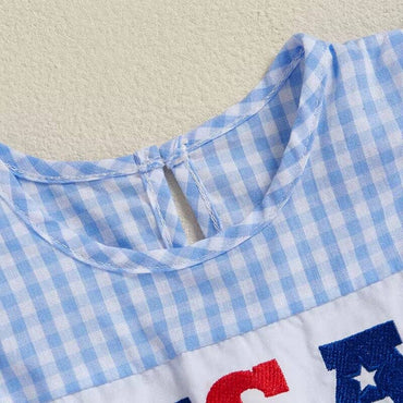USA Bows Plaid Baby Romper