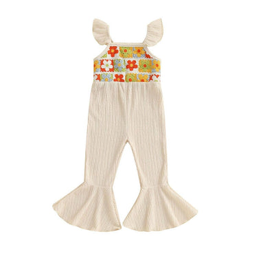 Fly Sleeve Crochet Flared Toddler Jumpsuit Beige 9-12 M