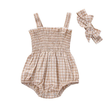 Sleeveless Plaid Baby Romper Beige 0-3 M