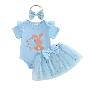 Short Sleeve Tulle Skirt Easter Baby Set Blue 0-3 M