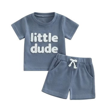 Short Sleeve Little Dude Baby Set Blue 3-6 M