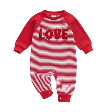 Long Sleeve Striped Love Baby Jumpsuit Red 0-3 M