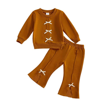 Long Sleeve Flared Pants Toddler Set Brown 9-12 M