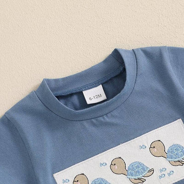 Short Sleeve Turtle Striped Shorts Baby Set