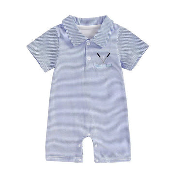 Short Sleeve Striped Golf Baby Romper Blue 0-3 M