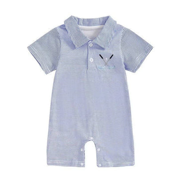 Short Sleeve Striped Golf Baby Romper Blue 0-3 M