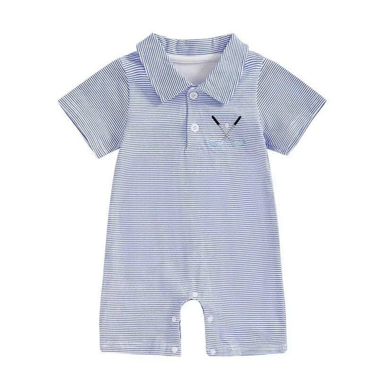 Short Sleeve Striped Golf Baby Romper Blue 0-3 M