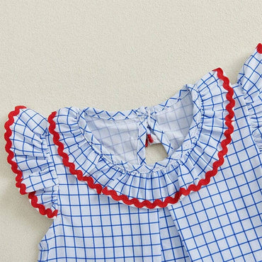 Fly Sleeve Apple Checkered Toddler Dress