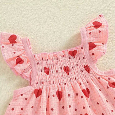 Fly Sleeve Pink Heart Dots Baby Set