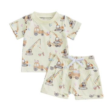 Short Sleeve Excavator Toddler Set Beige 9-12 M