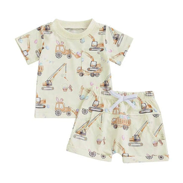 Short Sleeve Excavator Toddler Set Beige 9-12 M