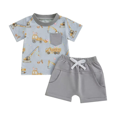 Short Sleeve Excavator Toddler Set Gray 9-12 M