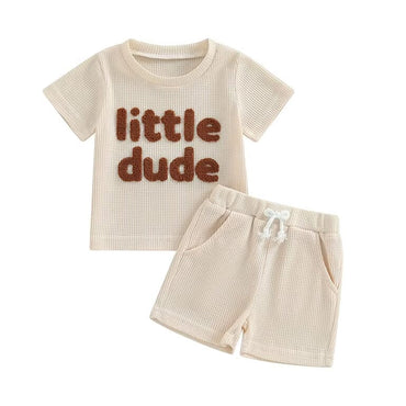 Short Sleeve Little Dude Baby Set Beige 3-6 M
