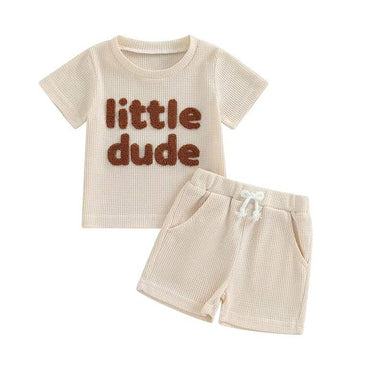 Short Sleeve Little Dude Baby Set Beige 3-6 M