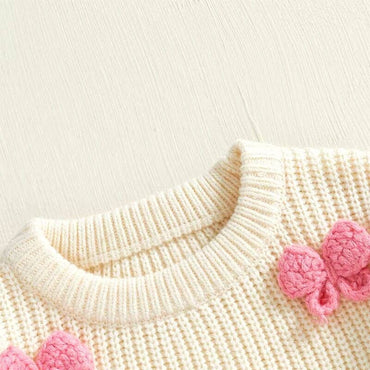Long Sleeve Knitted Bows Toddler Sweater
