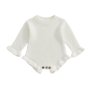 Long Sleeve Solid Knit Baby Romper White 0-3 M