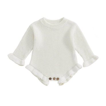 Long Sleeve Solid Knit Baby Romper White 0-3 M