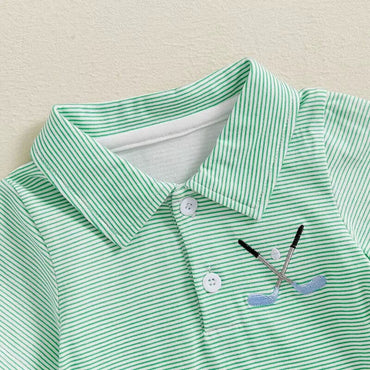 Short Sleeve Striped Golf Baby Romper