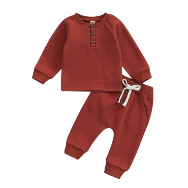 Long Sleeve Solid Waffle Baby Set Red 3-6 M