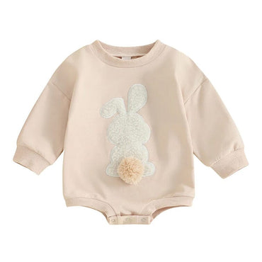 Long Sleeve Fluffy Bunny Baby Bodysuit Beige 3-6 M