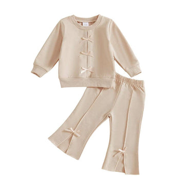 Long Sleeve Flared Pants Toddler Set Beige 9-12 M