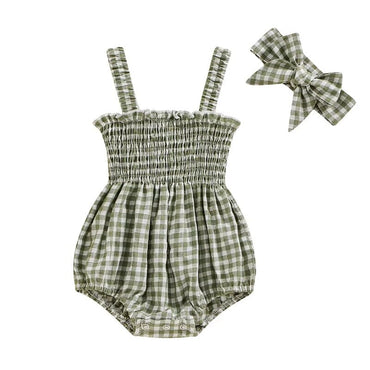 Sleeveless Plaid Baby Romper Green 0-3 M