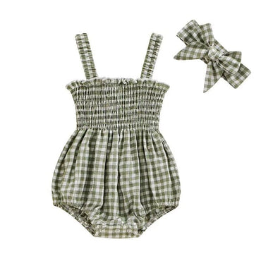 Sleeveless Plaid Baby Romper Green 0-3 M