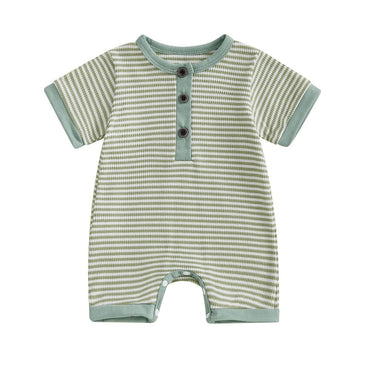 Short Sleeve Striped Button Baby Romper Green 0-3 M