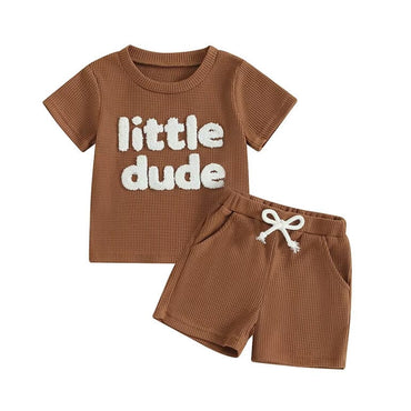 Short Sleeve Little Dude Baby Set Brown 3-6 M
