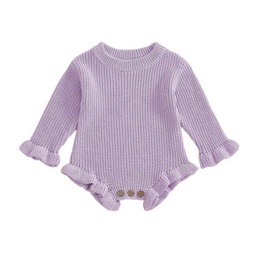 Long Sleeve Solid Knit Baby Romper Purple 0-3 M