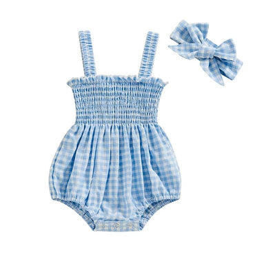 Sleeveless Plaid Baby Romper Blue 0-3 M