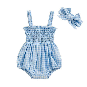 Sleeveless Plaid Baby Romper Blue 0-3 M