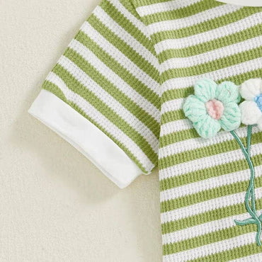 Embroidery Flowers Striped Baby Set