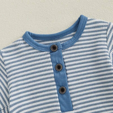 Short Sleeve Striped Button Baby Romper