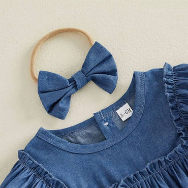 Puff Sleeve Denim Baby Romper