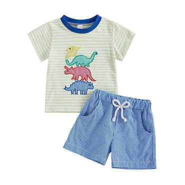 Short Sleeve Striped Dino Baby Set