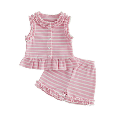 Sleeveless Ruffle Striped Toddler Set Pink 9-12 M