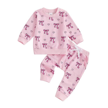 Long Sleeve Pink Bows Hearts Baby Set