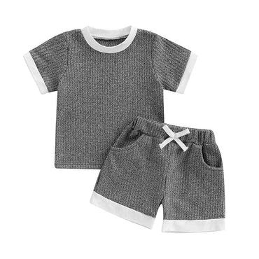Short Sleeve Waffle Toddler Set Gray 9-12 M