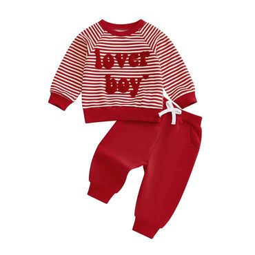 Long Sleeve Striped Lover Boy Baby Set