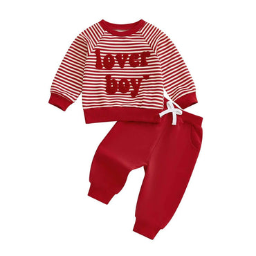 Long Sleeve Striped Lover Boy Baby Set
