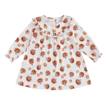 Long Sleeve Halloween Pumpkins Toddler Dress